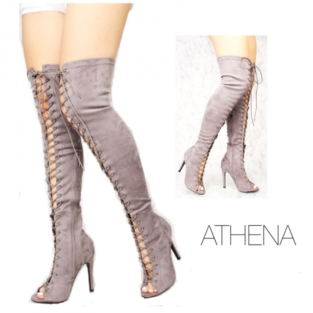 Women's Thigh High Lace Up Open Toe boots sandals